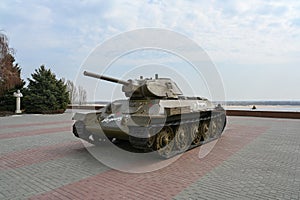 T-34 tank on bank of the Volga river in Volgograd