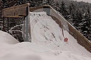 T-bar lift in ski resort in Beskydy mountains, Czech republic, Europe. Special type of tow. Suitable for beginners. Special lift