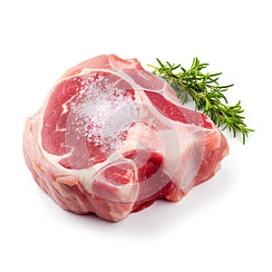 T-bone steak in its raw and uncooked state, isolated on a pristine white background.