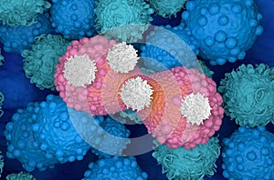 T-cells attack dividing breast cancer cell - 3d illustration
