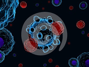 T cells attacking cancer cells