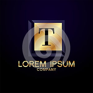 T Letter Alphabet Gold Premium Logo