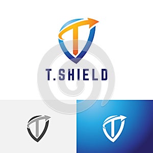 T Letter Arrow Shield Strong Safe Guard Protection Logo