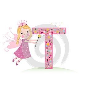 T letter with a cute fairy tale