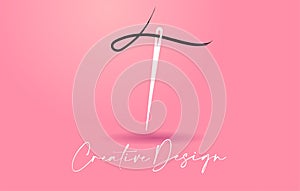 T Letter Logo with Needle and Thread Creative Design Concept Vector