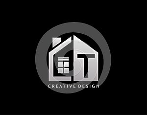 T Letter Logo. Negative Space of Initial T With Minimalist House Shape Icon