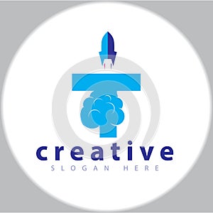 T Letter Rocket logo icon vector template