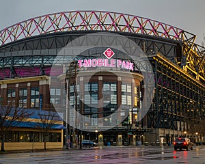 T Mobile Park baseball stadium on a wet winter morning in Seattle