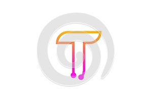 T pink alphabet letter icon logo design with dot. Creative template for company and business with line