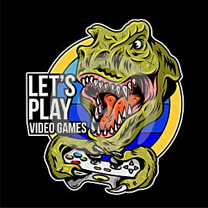 T rex angry dinosaur gamer which play game