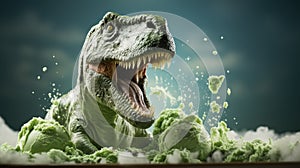 A t - rex dinosaur is eating ice cream, AI