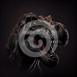 T-rex dinosaur portrait on dark studio background