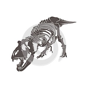 T rex dinosaur skeleton negative space silhouette illustration. Prehistoric creature bones. Dangerous ancient predator.