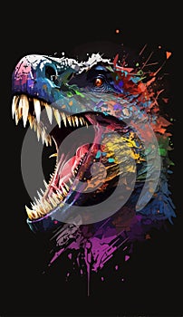 T Rex. DINOSAURS Life in the prehistoric time. Abstract design with paint splatters and colorful splashes