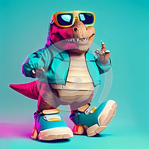 T-rex dressed in sportswear clothes , generate by ai