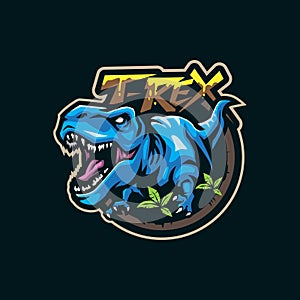 T rex mascot logo design vector with modern illustration concept style for badge, emblem and t shirt printing. Angry t rex