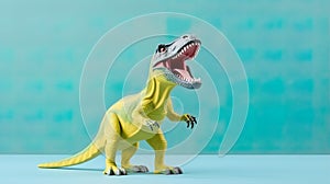 T-rex toy set against a backdrop, transporting viewers to the prehistoric world of dinosaurs.