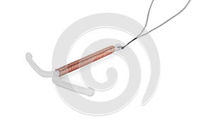 T-shaped intrauterine birth control device on white background