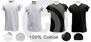 T-shirt 100% cotton white black round V