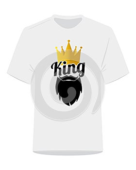 King with crown, illustration vector. King with beard silhouette isolated on white background. Sticker, t-shirt design