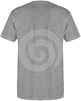 Blank t shirt back view heather grey color isolated on white background, ready for mock up template