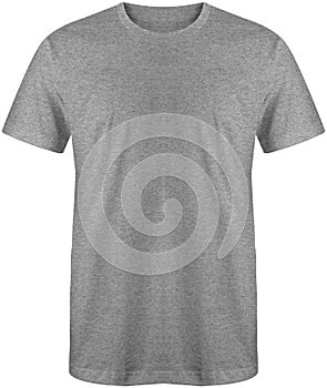 Blank t shirt front view heather grey color isolated on white background, ready for mock up template