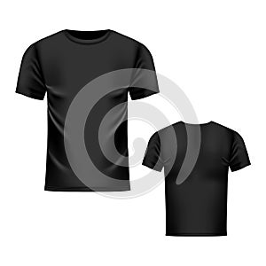 T-shirt black template, front and back view. Vector realistic mock up