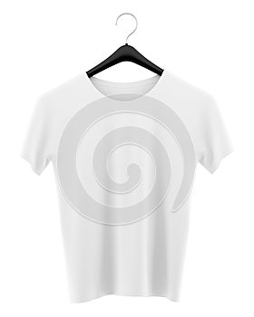 T-shirt on clothing hanger isolated on white