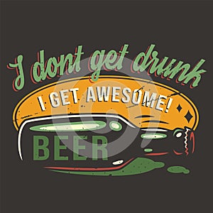 T-shirt print with lying beer bottle and cap