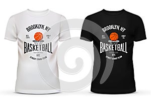 T-shirt cotton sportswear with basketball theme.