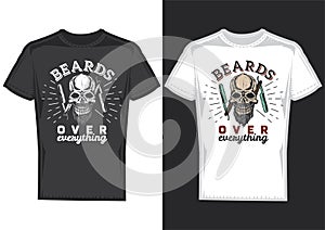 T-shirt design on 2 t-shirts with posters of barbers` skull