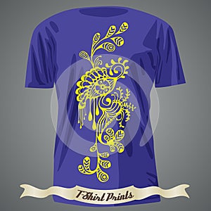 T-shirt design with abstract unusual colorful illustration
