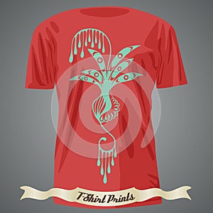 T-shirt design with abstract unusual colorful illustration