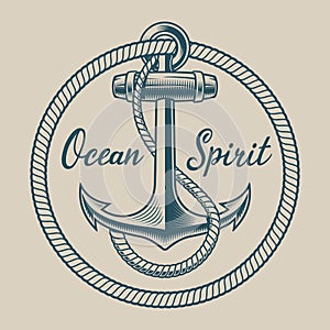 T-shirt design with an anchor in vintage style