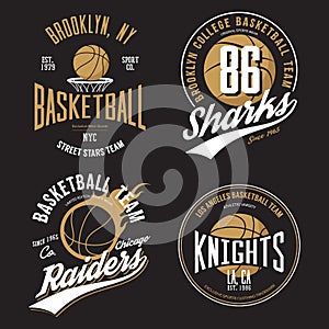 T-shirt design for basketball fans for usa new york brooklyn street team, knights college team and chicago raiders