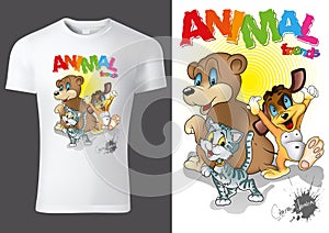 T-shirt Design with Cartoon Animal Characters