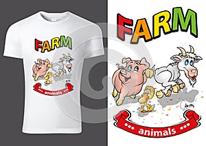 T-shirt Design with Cartoon Farm Animals