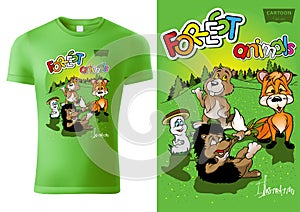 T-shirt Design with Cartoon Forestal Animals photo