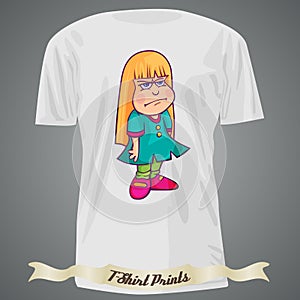 T-shirt design with cartoon of surly girl