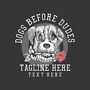 t shirt design dags before dudes with dog carrying rose flower and gray background photo