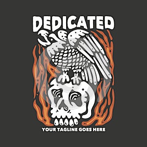 t shirt design dedicated with eagle on the skull and gray background