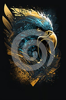 T-shirt design with eagle bird portrait. AI generated illustration