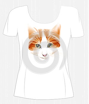 T-shirt design with face of ginger cute cat.