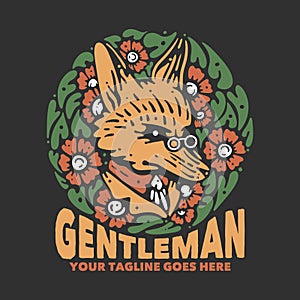 t shirt design gentleman with fox in suit and gray background