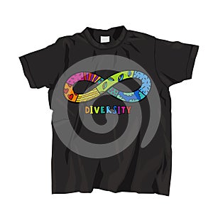 T-shirt design with Infinity symbol. Vector illustration.