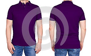 T-shirt design - man in blank purple polo shirt isolated