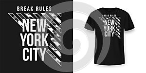 T-shirt design in military army style with camouflage texture. New York City typography with slogan