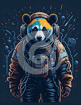 T-shirt design with panda bear astronaut. AI generated illustration