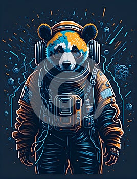 T-shirt design with panda bear astronaut. AI generated illustration photo