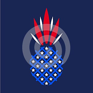 T-shirt design with patriotic pineapple drawing in American style. USA independence day poster.